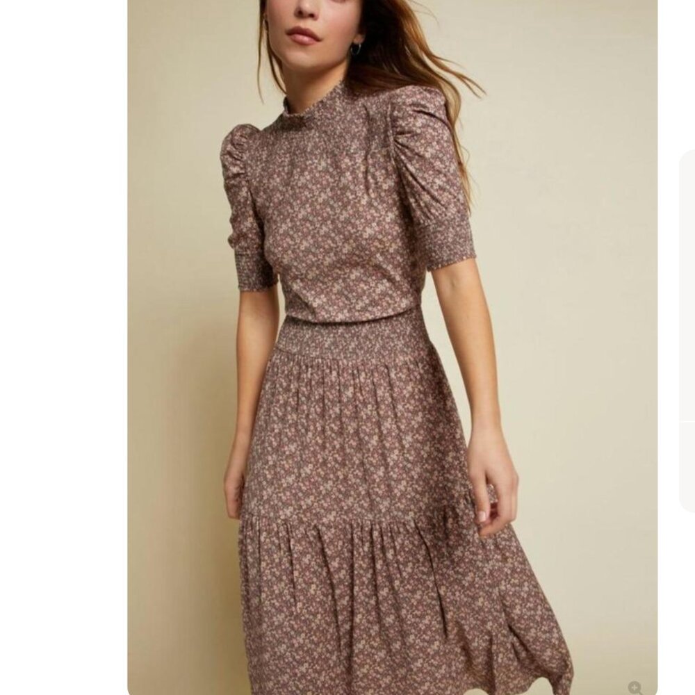 NATION LTD Fabiana Easy Victorian Midi Dress Little House Floral Print L $265